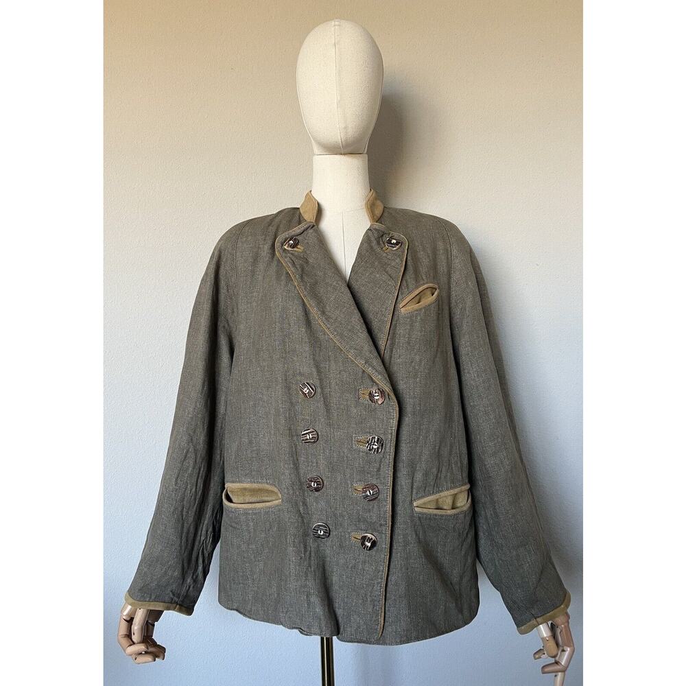 Meindl Double Breasted Linen Suede Trim Octoberfest Jacket Made In Germany Sz 40